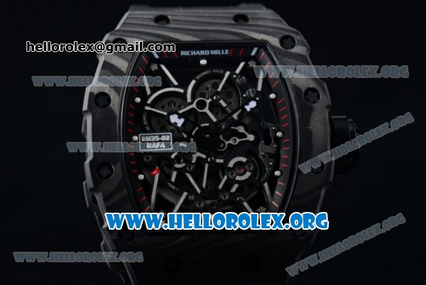 1:1 Richard Mille RM 35-02 RAFAEL NADA Japanese Miyota 9015 Automatic Black PVD Case with Skeleton Dial Black Crown Black Rubber Strap - Click Image to Close